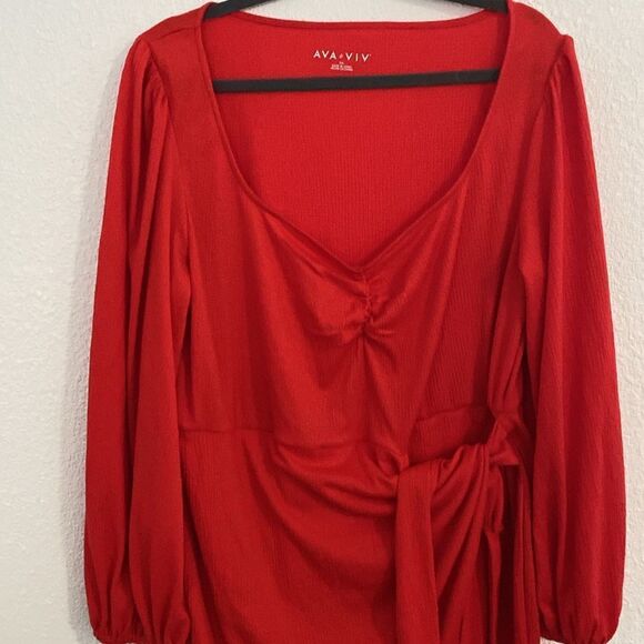 NWOT-Ava & Viv- Long Sleeve Wrap Dress in Hot red- Size XXL - Picture 2 of 7